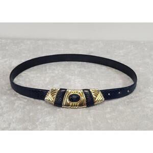 Vintage Womens Blue w Gold-Tone Buckles Belt- Size XS